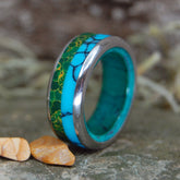 STONED ME TO MY SOUL | Egyptian Jade, Imperial Jade and Arizona Turquoise Titanium Men's Wedding Rings - Minter and Richter Designs