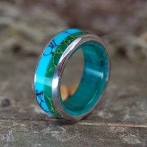 STONED ME TO MY SOUL | Egyptian Jade, Imperial Jade and Arizona Turquoise Titanium Men's Wedding Rings - Minter and Richter Designs