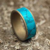 FALLS OASIS | Chrysocolla Stone & Bronze Anodizing Custom Titanium Wedding Rings - Minter and Richter Designs