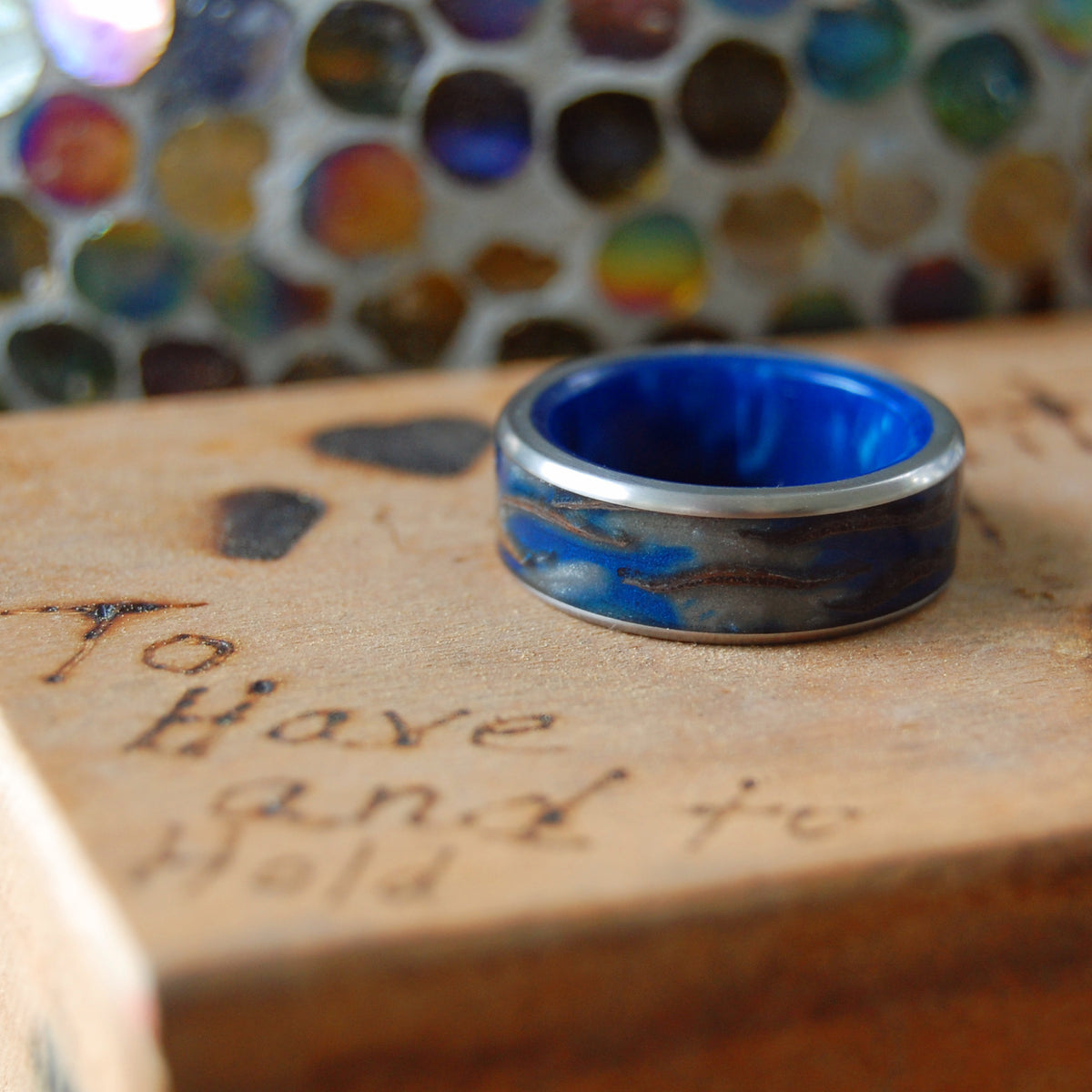 GALACTIC LOVE | Pine Cone & Blue Resin - Handcrafted Titanium Wedding Rings - Minter and Richter Designs