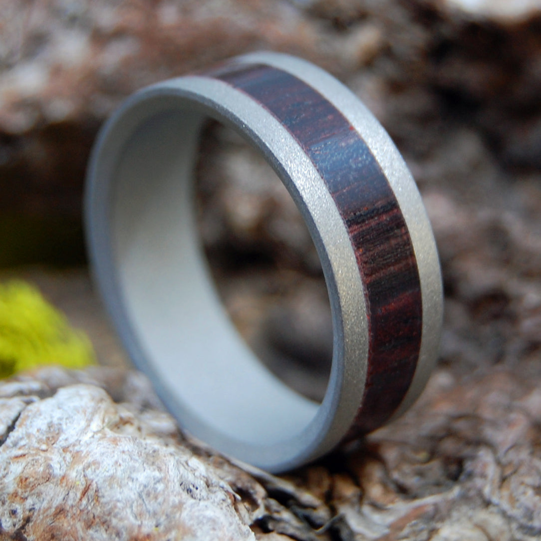 BLASTED COCO | Cocobolo Wood & Titanium - Unique Wedding Rings - Minter and Richter Designs