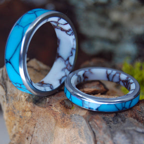 GLORY TO THE BRAVE | Turquoise and Wild Horse Jasper Stone - His & Hers Wedding Band Set - Minter and Richter Designs