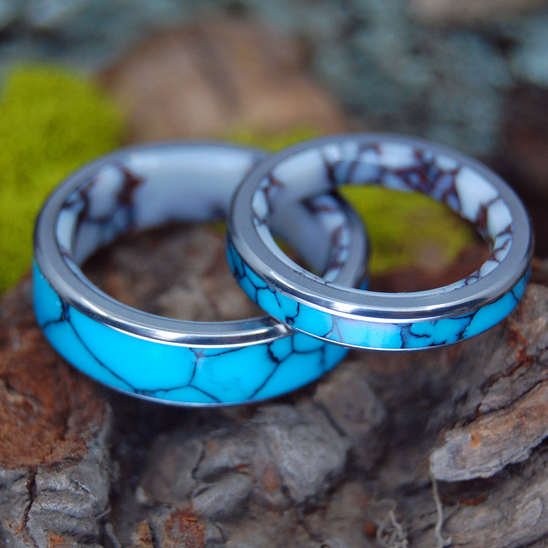 GLORY TO THE BRAVE | Turquoise and Wild Horse Jasper Stone - His & Hers Wedding Band Set - Minter and Richter Designs