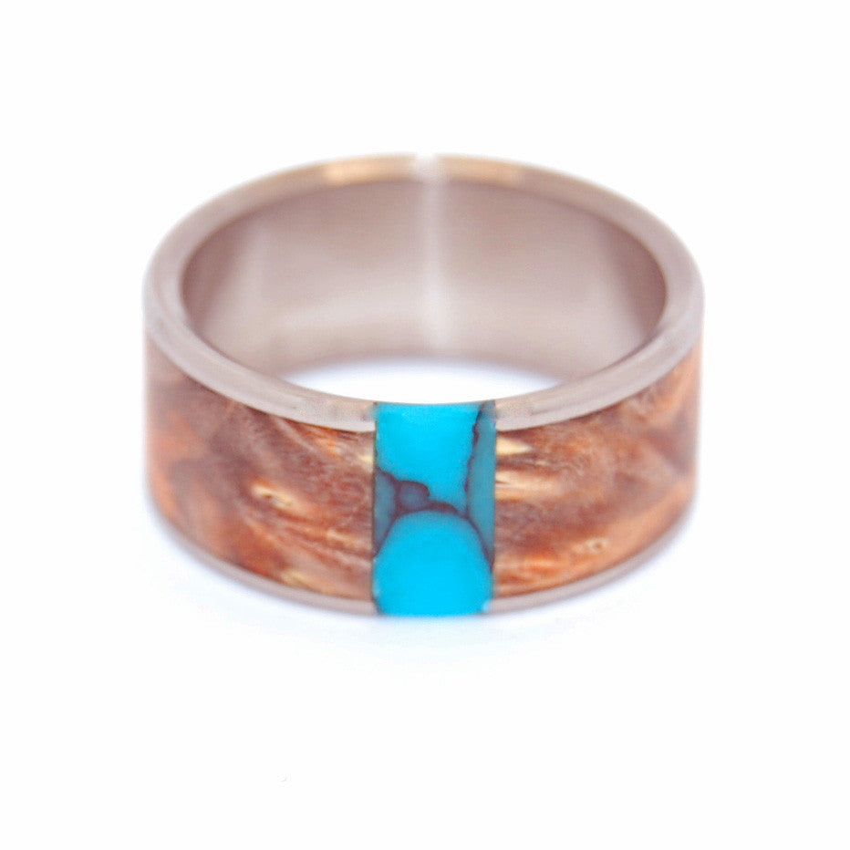 THANK GOD YOU'RE HERE! | Turquoise Stone, Box Elder Wood - Wooden Wedding Rings - Minter and Richter Designs
