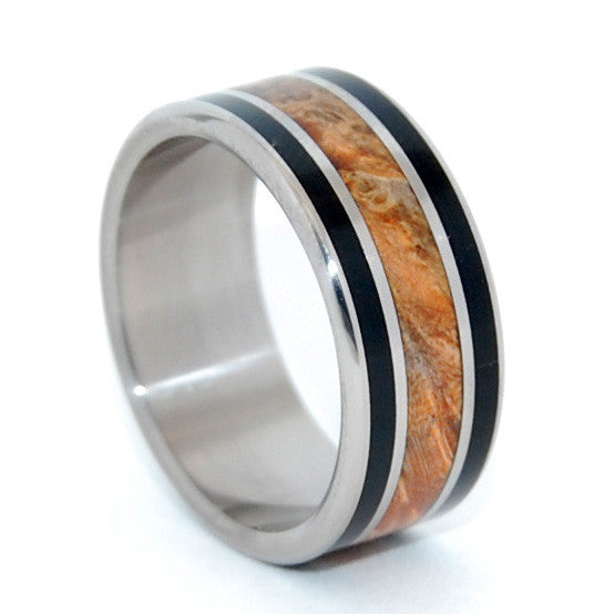 AMOROUS | Water Buffalo Horn & Golden Box Elder Wood Unique Men's Wedding Rings - Minter and Richter Designs