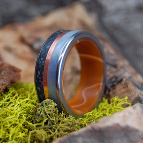 ICELANDIC LAVA AQUATIC | Copper, Gray Marbled Opalescent, Icelandic Lava - Titanium & Copper Men's Wedding Rings - Minter and Richter Designs