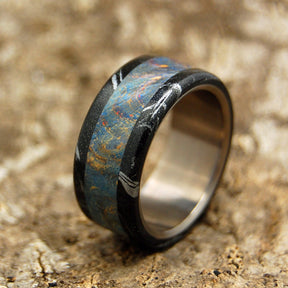 GREEK GOD | Dark Blue Wood & M3 Black Titanium Wedding Rings - Minter and Richter Designs