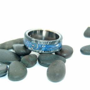 GREEK GOD | Dark Blue Wood & M3 Black Titanium Wedding Rings - Minter and Richter Designs