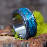 LIGHT GREEK GOD | Turquoise Blue Box Elder Wood & Black M3 Titanium Wedding Rings - Minter and Richter Designs