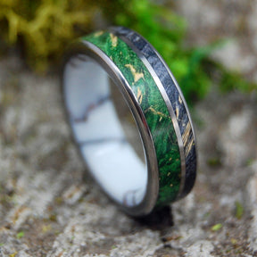 LIGHT OF DAY | Green Box Elder Wood & Jasper Stone Titanium Wedding Rings - Minter and Richter Designs