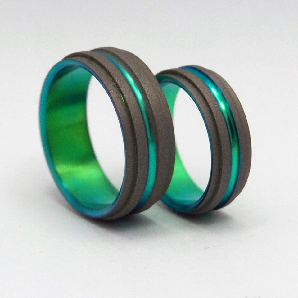 GREEN STEP FORWARD | Green Titanium - Unique Wedding Rings - Titanium Wedding Rings - Minter and Richter Designs