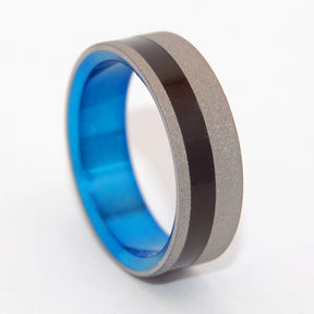 SANDBLASTED HEATHCLIFF | Water Buffalo Horn - Blue Titanium Wedding Rings - Minter and Richter Designs