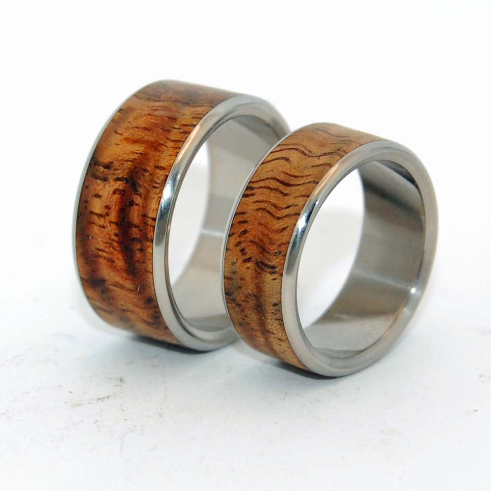 HIDDEN FOREST | Hawaiian Koa Wood & Titanium  -  Wooden Wedding Rings - Minter and Richter Designs