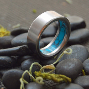 HUMBLE LAKE | Turquoise Stone & Titanium - Unique Wedding Rings - Titanium Wedding Rings - Minter and Richter Designs