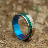 HUMMINGBIRD | Malachite Stone & Titanium - Unique Wedding Rings - Minter and Richter Designs