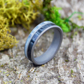 I MEAN BUSINESS | Black & Gray Pearl Marbled Resin Titanium Wedding Rings - Minter and Richter Designs