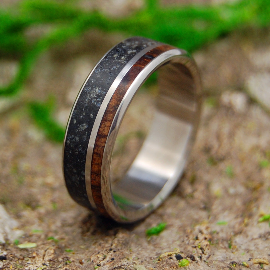 ICELANDIC HEART | Beach Sand & Koa Wood Titanium Wedding Ring - Minter and Richter Designs