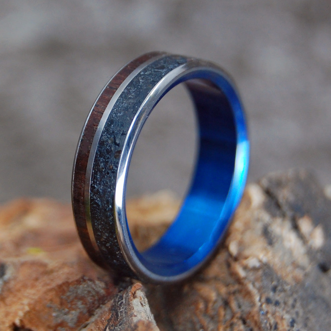 BLUE ICELANDIC HEART | Beach Sand & Koa Wood Titanium Wedding Ring - Minter and Richter Designs