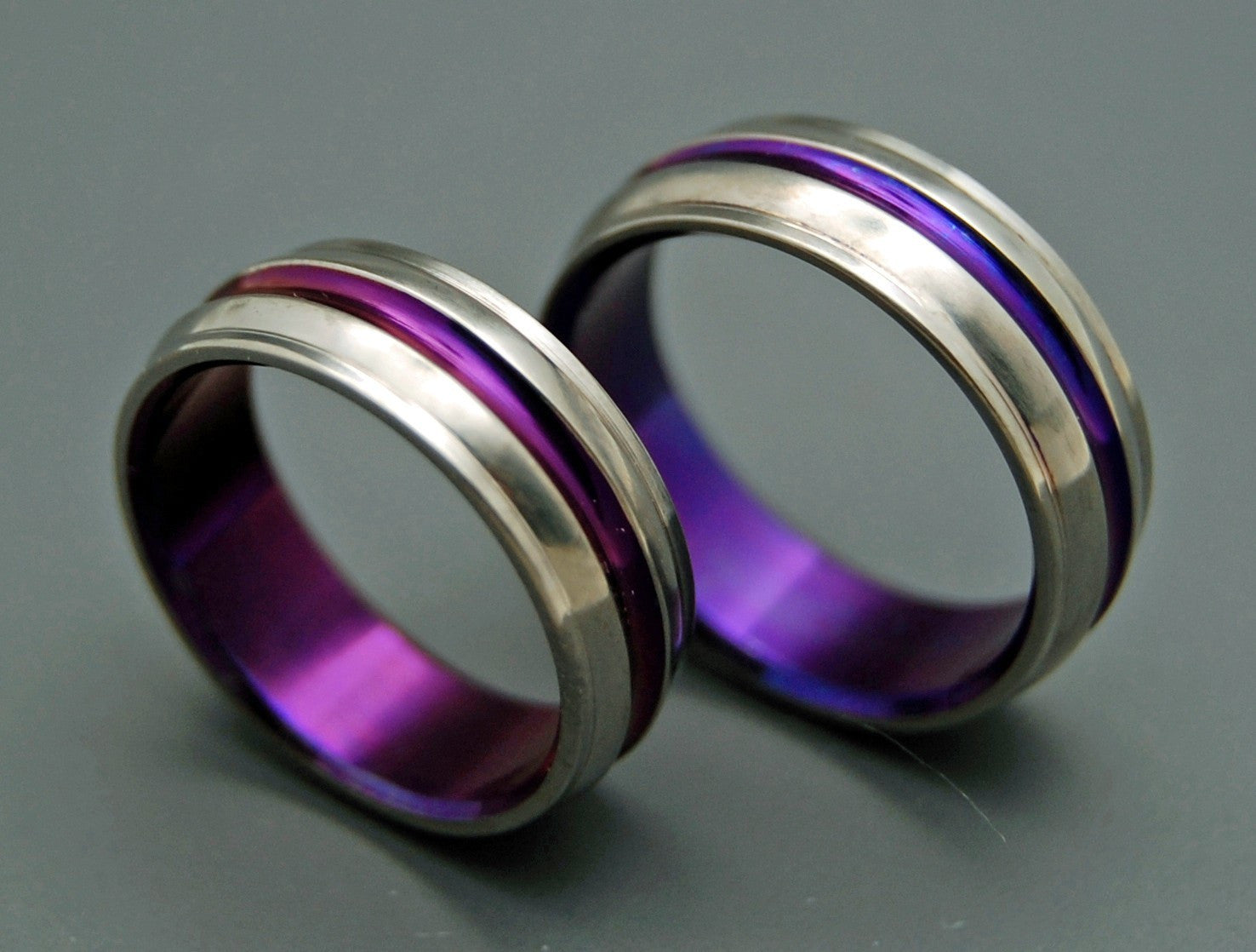 PASSION FOR PURPLE | Purple Handcrafted Titanium Custom Rings Wedding Ring Set - Minter and Richter Designs