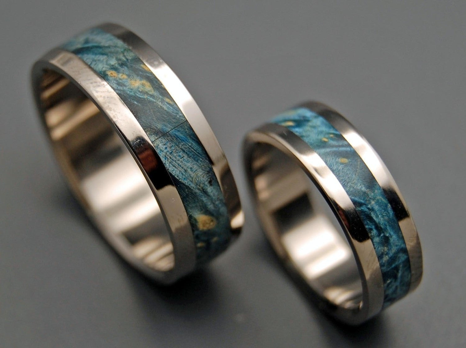STARRY STARRY NIGHT | Blue Box Elder Wood & Titanium - Unique Wedding Rings - Wedding Rings Set - Minter and Richter Designs