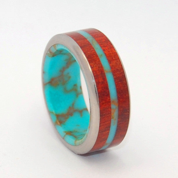 MIDST OF THE WATERS | Tibetan Turquoise & Blood Wood Unique Wedding Rings for Men - Minter and Richter Designs