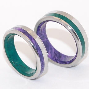 PURPLE ISLE & GREEN MOUNTAIN | Jade Stone Charoite Stone & Titanium - Unique Wedding Rings Set - Minter and Richter Designs