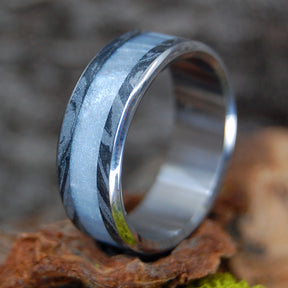 INTERSTELLAR GLADIATOR | Gray Marbled Resin & Mokume Gane Wedding Ring - Minter and Richter Designs