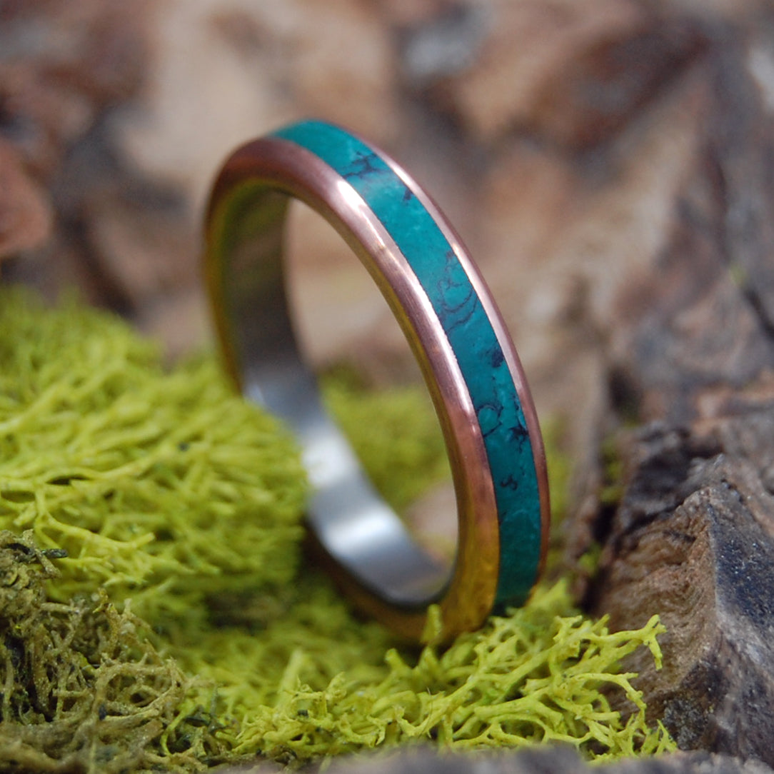 JADE SEA |  Imperial Jade Stone, Copper & Titanium Wedding Ring - Minter and Richter Designs