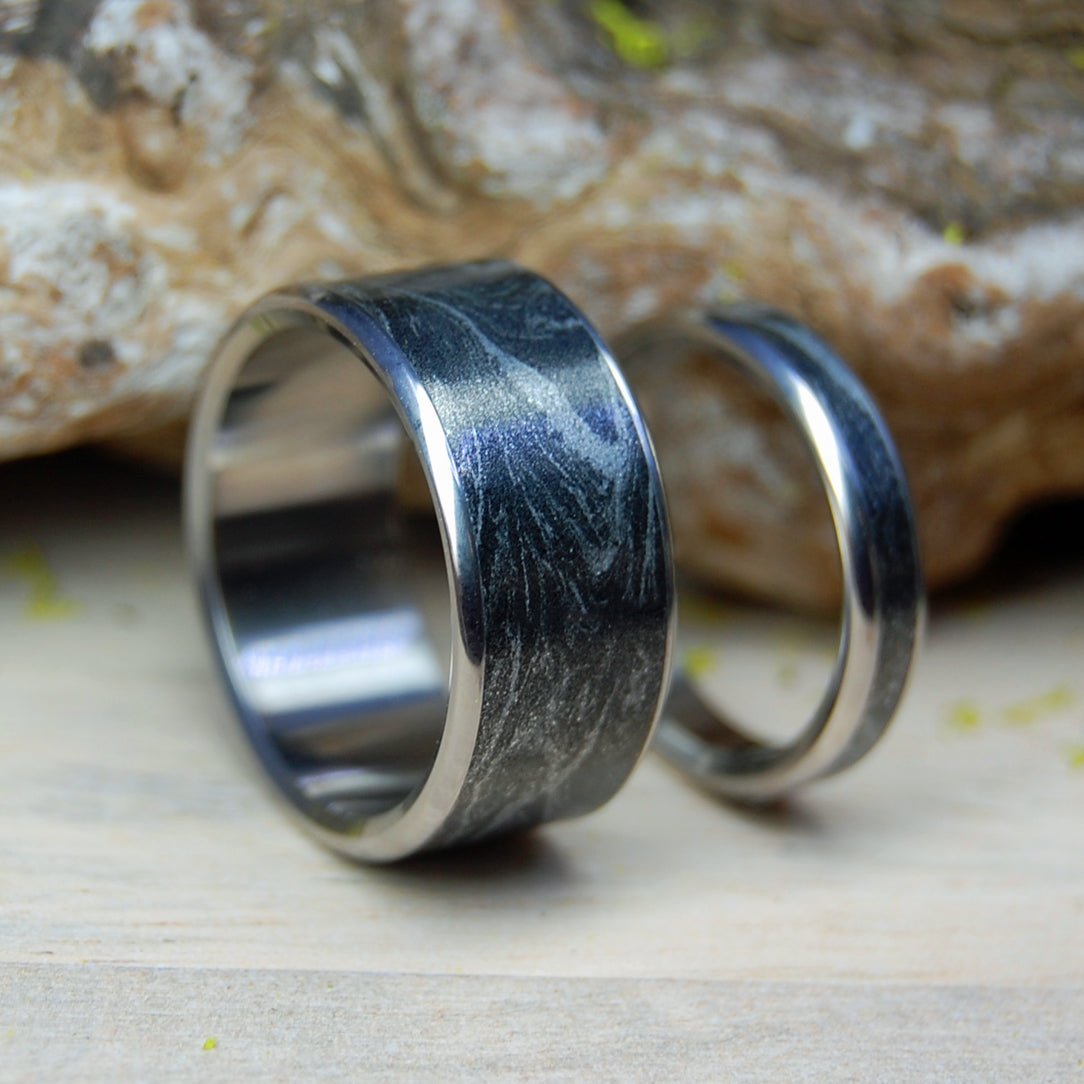 KATANA | Black Silver M3 Mokume Gane & Titanium - Black Wedding Rings - Unique Wedding Rings Sets - Minter and Richter Designs