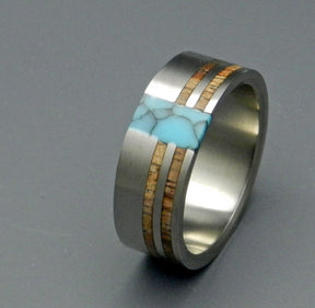 KOA COMET CONSTELLATION | Turquoise Stone & Hawaiian Koa Wood - Handcrafted Titanium Wedding Rings - Minter and Richter Designs