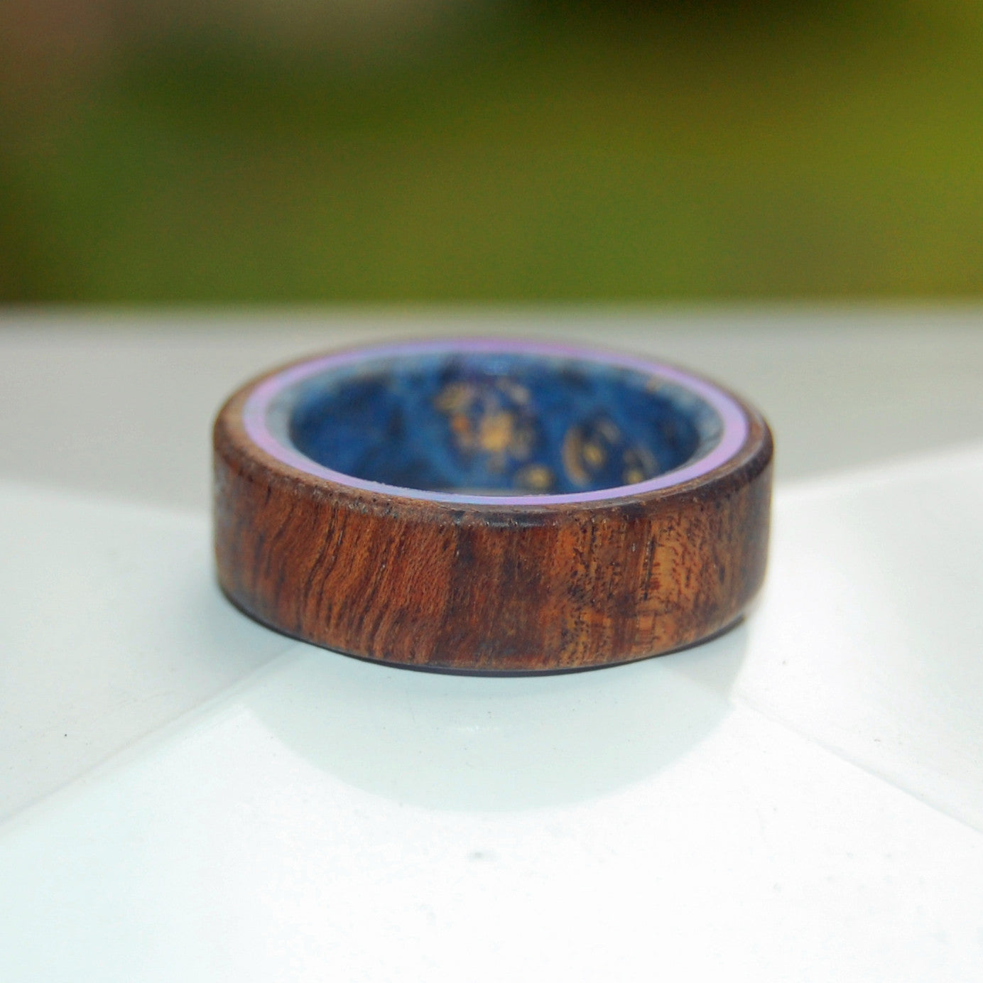 POSEIDON | Koa Wood & Blue Box Elder Titanium Wedding Rings - Minter and Richter Designs