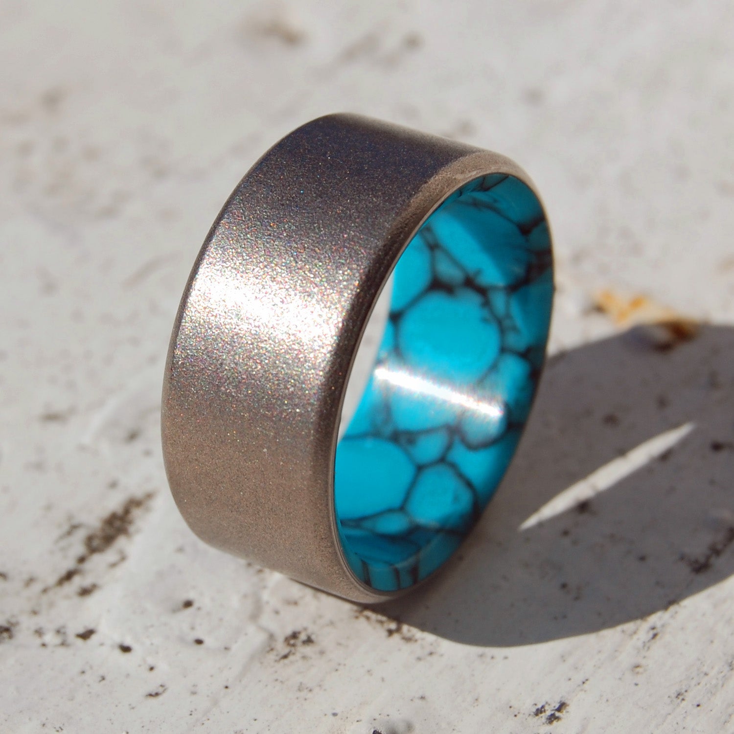 LAKE BAIKAL | Turquoise & Titanium Men's Wedding Rings - Minter and Richter Designs