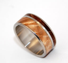 TWO SOLITUDES | Dark Maple Wood & Light Maple Wood Unique Wooden Wedding Rings - Minter and Richter Designs