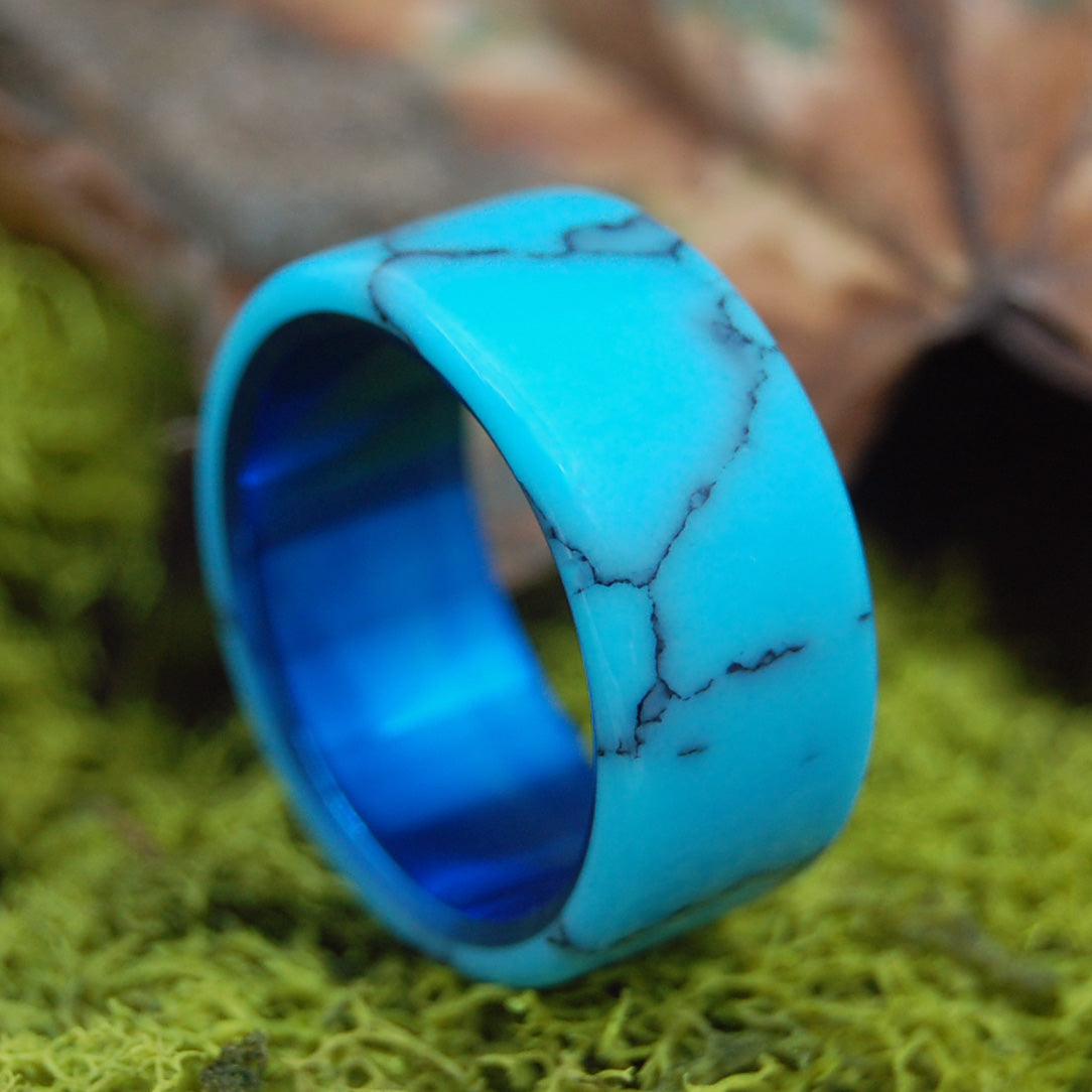 TOP OF THE SEA | Lightly Veined Turquoise & Titanium Wedding Bands - Unique Wedding Ring - Minter and Richter Designs