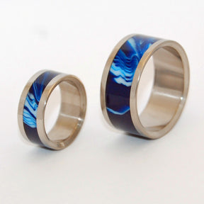 MACROCOSMOS | Vintage Blue Resin - Titanium Wedding Rings Set - Blue Wedding Rings - Minter and Richter Designs
