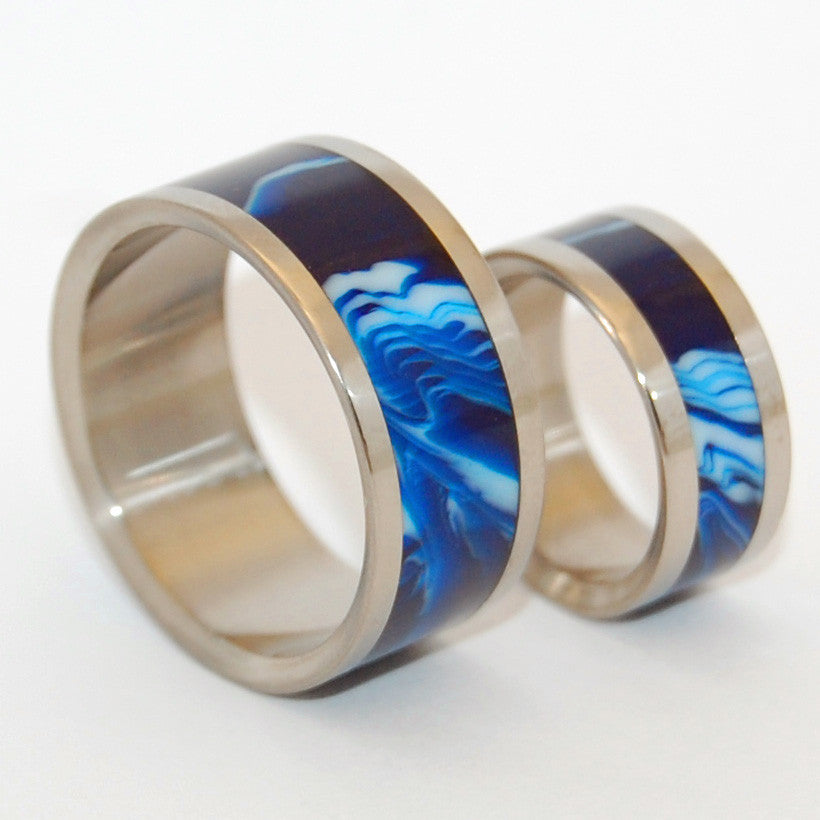 MACROCOSMOS | Vintage Blue Resin - Titanium Wedding Rings Set - Blue Wedding Rings - Minter and Richter Designs