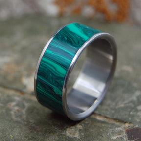 Malachite Stone - Titanium Wedding Ring | ONLY LIGHT CAN DRIVE OUT DARKNESS - Minter and Richter Designs