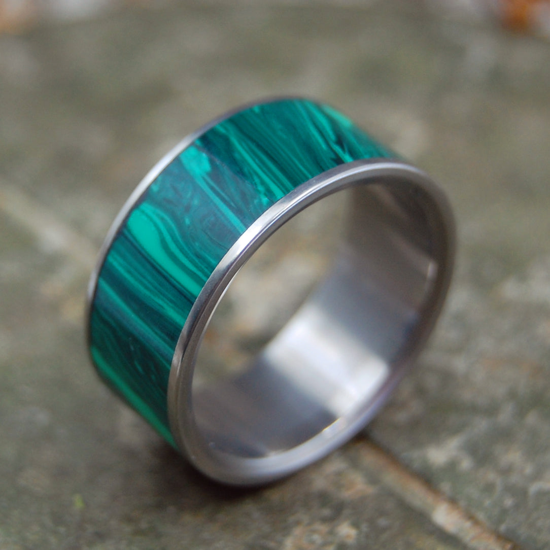 Malachite Stone - Titanium Wedding Ring | ONLY LIGHT CAN DRIVE OUT DARKNESS - Minter and Richter Designs