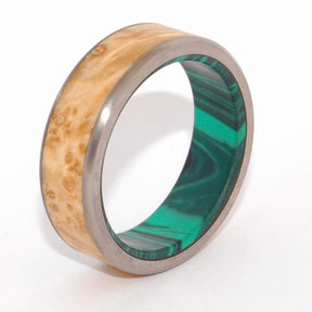 MALACHITE CONIFER | Light Maple Wood & Malachite Stone Titanium Wood & Stone Wedding Ring - Minter and Richter Designs
