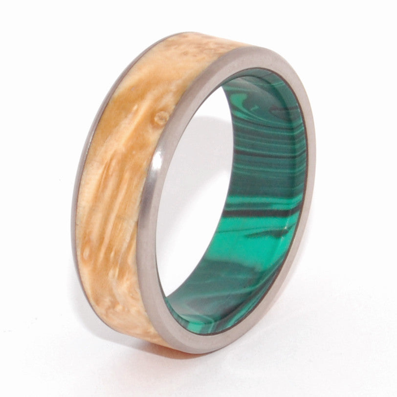 MALACHITE CONIFER | Light Maple Wood & Malachite Stone Titanium Wood & Stone Wedding Ring - Minter and Richter Designs