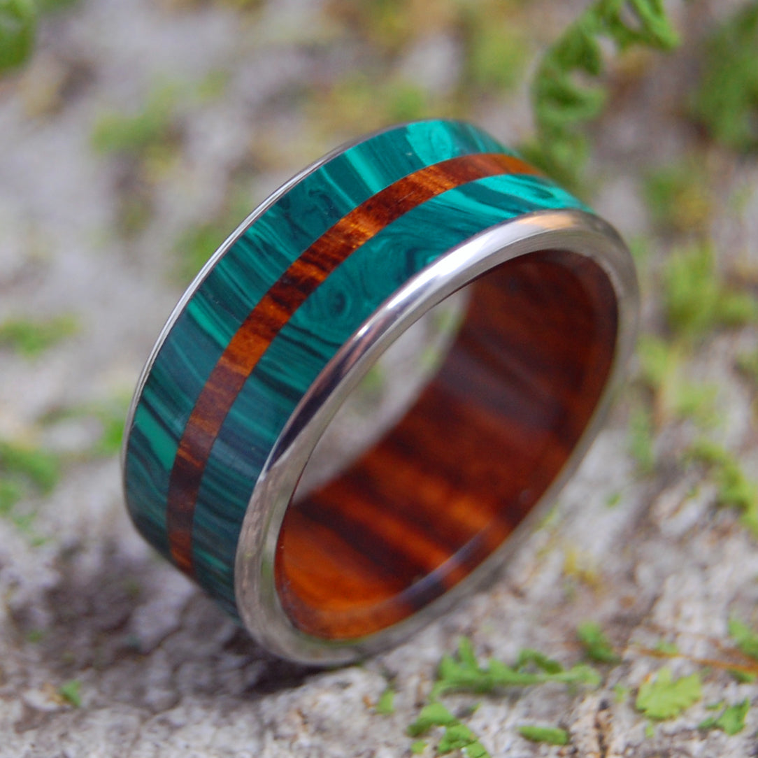 IN THE MIDST OF MALACHITE | Desert Ironwood & Malachite Stone Wedding Bands - Minter and Richter Designs