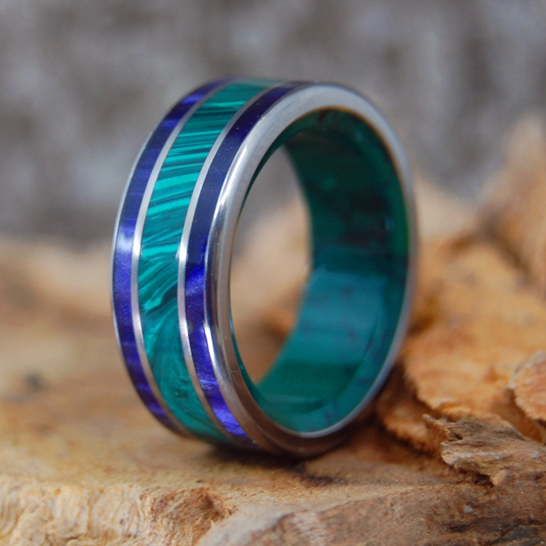 THE PURPLE SAGE | Malachite, Jade and Purple Marbled Opalescent - Unique Wedding Rings - Minter and Richter Designs