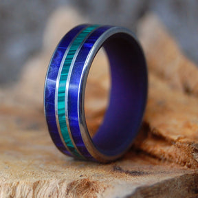 RIDERS | Malachite and Purple Marbled Opalescent - Unique Wedding Rings - Minter and Richter Designs