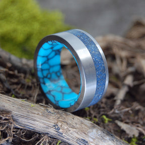THINKING OF BLUE | Beach Sand & Turquoise Titanium Wedding Rings - Minter and Richter Designs