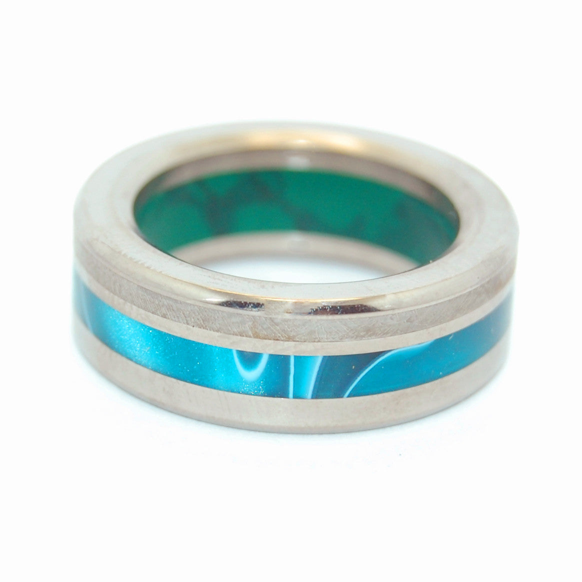 GO BOLD OR GO HOME | Meteorite & Jade Stone & Aquatic Blue Resin Unique Wedding Rings - Minter and Richter Designs