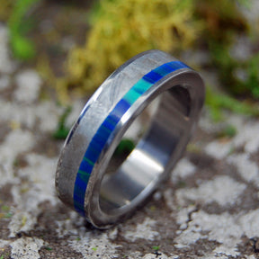OFFSET BLUE INTER-SPACE | Handcrafted Meteorite & Stone Titanium Rings - Minter and Richter Designs