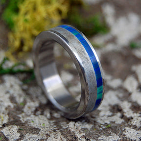 OFFSET BLUE INTER-SPACE | Handcrafted Meteorite & Stone Titanium Rings - Minter and Richter Designs
