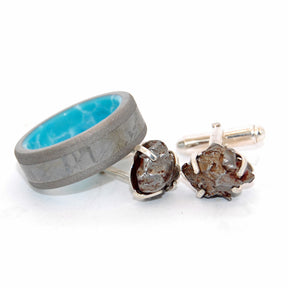 FROM THE HEAVENS | Dominican Larimar Stone & Meteorite Unique Titanium Wedding Rings - Minter and Richter Designs