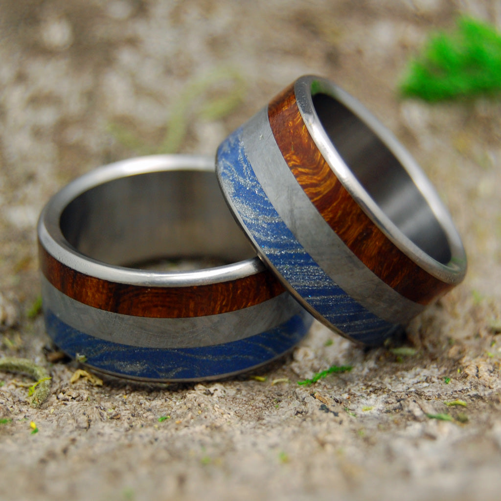 EARTH SPACE SEA | Meteorite & M3 & Desert Ironwood Titanium Men's Wedding Rings set - Minter and Richter Designs