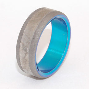 MOON LANDING | Meteorite & Turquoise Anodized Titanium Wedding Rings - Minter and Richter Designs